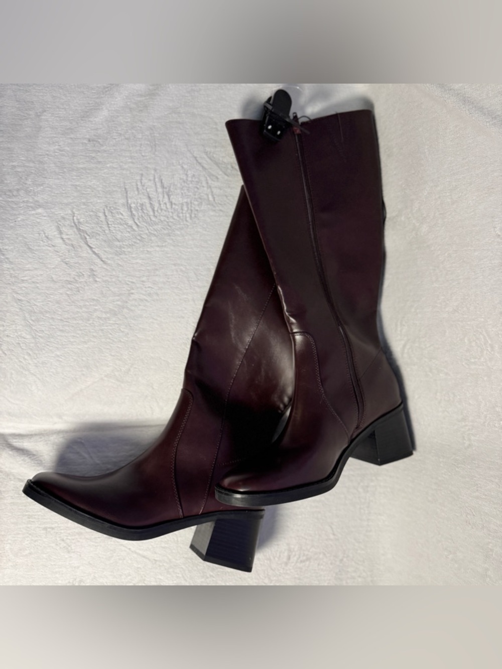 Faux Leather Tall Burgundy Red Boots, Side Zip, Womens Sz 10, New With Tags